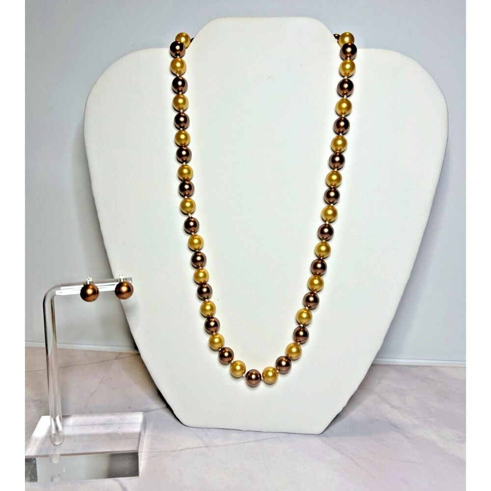 Gold/Bronze South Pacific Shell Pearls Necklace & Earring Set, (0100)